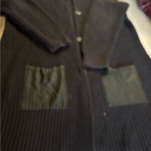 Black Ribbed Cardigan with Pockets